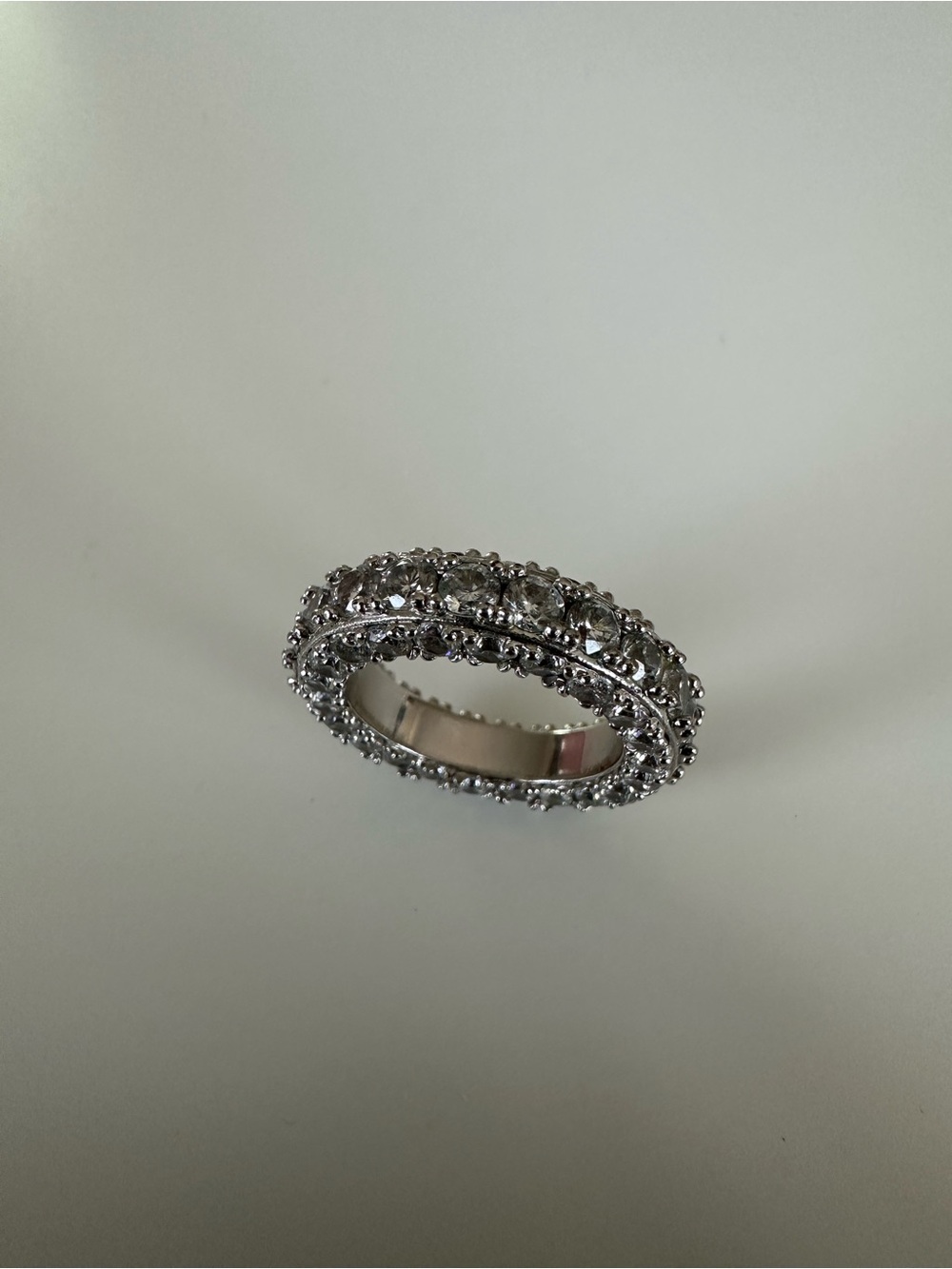 Classic Silver Tone Crystal Eternity Band Ring
